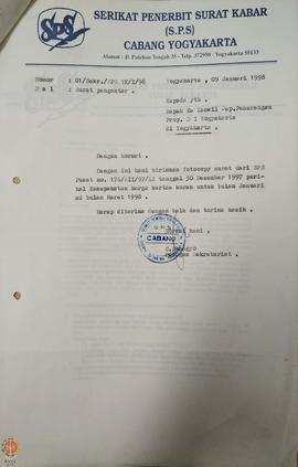 Surat dari Petugas Sekretariat Serikat Penerbit Surat Kabar (SPS) Cabang Yogyakarta kepada Kepala...