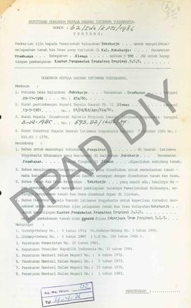 Surat Keputusan Gubernur Kepala DIY No. 62/Id2/KPTS/1986 tentang pemberian ijin kepada Pemerintah...