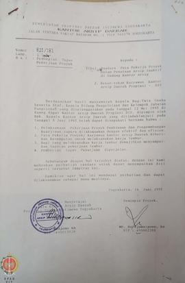 Surat dari Kepala Kantor Arsip Daerah Daerah Istimewa Yogyakarta kepada para pekerja proyek dalam...