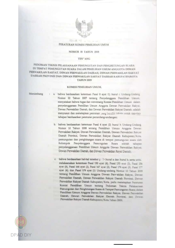 Peraturan Komisi Pemilihan Umum Nomor 35 Tahun 2008 Tentang Pedoman Teknis Pelaksanaan 4614