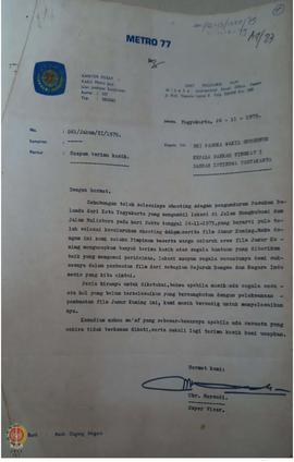 Surat dari Kodak Metro Jaya jalan Jendral Sudirman Jakarta kepada Wagub DIY tentang ucapan terima...
