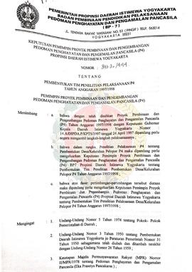 Surat Keputusan Pemimpin Proyek Pembinaan dan Pengembangan P-4 Provinsi Daerah Istimewa Yogyakart...
