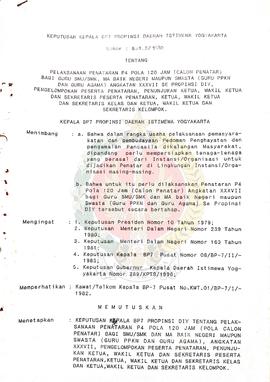 Berkas surat perihal pelaksanaan Penataran P-4 Pola 120 Jam (calon Penatar) bagi Guru Sekolah Men...