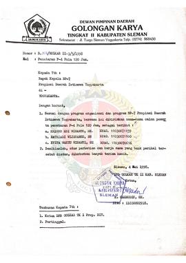 Surat dari Dewan Pimpinan Daerah Golkar Tk. II Kabupaten Sleman kepada Kepala BP-7 Daerah Istimew...