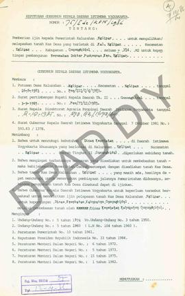 Surat Keputusan Gubernur DIY No. 75/Id2/KPTS/1986 tentang pemberian ijin kepada Pemerintah Kalura...