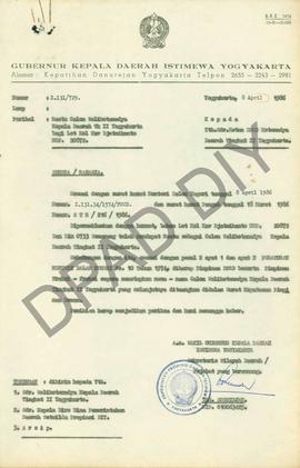 Surat dari Wakil Gubernur Kepala Daerah Istimewa Yogyakarta atas nama Sekretaris Wilayah Daerah, ...