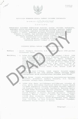 Keputusan Gubernur Kepala DIY No.4/12/KPTS/1998 tentang penunjukkan karyawan Pemerintah Propinsi ...