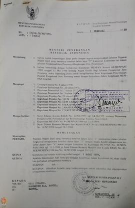 Bendel Kutipan Surat Keputusan Menteri Penerangan Republik Indonesia Nomor : 68/ SK.JP/BK/1989 me...