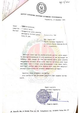 Surat dari Kepala Depot Logistik Daerah Istimewa Yogyakarta kepada Kepala BP-7 Daerah Istimewa Yo...