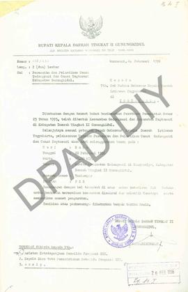 Surat dari Bupati Gunungkidul, Harsadiningrat kepada Gubernur Daerah Istimewa Yogyakarta tentang ...
