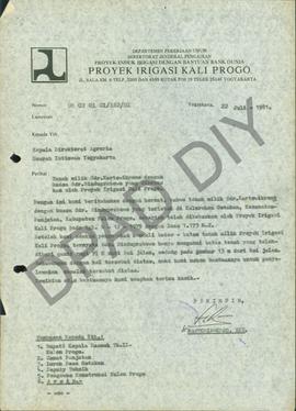 Surat dari Pemimpin Proyek Irigasi Kali Progo Nomor : UM.02.01.01/ 162/81 kepada Direktorat Agrar...
