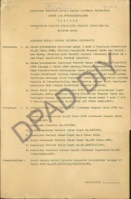 Surat Keputusan Kepala DIY No. 04/PRONA/1986-1987 tanggal 19 Agustus 1986 tentang pembentukan Pan...