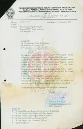 Surat dari Kepala BP-7 Pemerintah Provinsi Daerah Istimewa Yogyakarta kepada Kepala Kantor Wilaya...