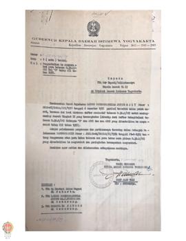 Surat atas nama Gubernur KDH DIY kepada Bupati Walikotamadia Yogyakarta tentang pengembalian ke m...
