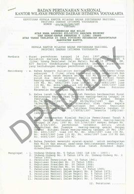 Surat Keputusan Kepala   Kantor Wilayah BPN Provinsiinsi DIY                     No : 070/SK/HM/B...