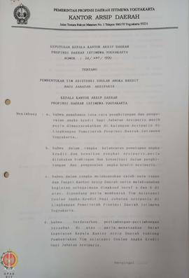 Surat Keputusan Kepala Kantor Arsip Daerah Provinsi Daerah Istimewa Yogyakarta Nomor: 24/KEP/1999...