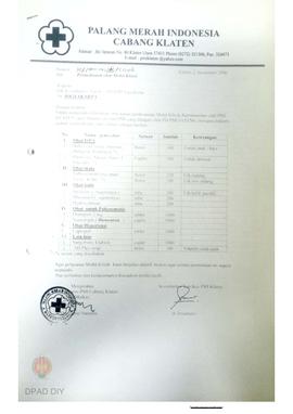 Surat dari PMI Cabang Klaten kepada Koordinator Yankes PD PMI Yogyakarta tanggal 02 September 200...