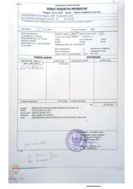 Surat Perintah Membayar No 00003/PANWASLU-DIY/09 tentang Penggantian Uang Persediaan untuk Belanj...