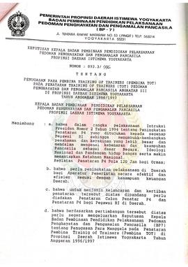 Keputusan Kepala BP-7  Daerah Istimewa Yogyakarta Nomor : 893.3/996 tentang Penugasan Para Pembin...