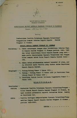 Keputusan Bupati Kepala Daerah Tingkat II Sleman No  194/Kep.KDH/1995 Tanggal 8 Agustus tentang P...