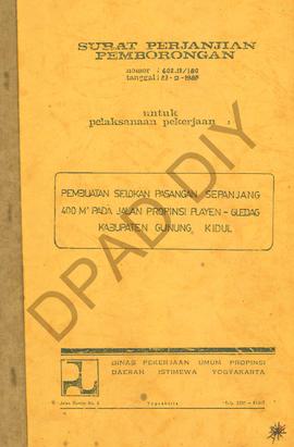 Surat perjanjian pemborongan Dinas PU Propinsi DIY No: 602.13/180 tanggal 23 September 1985 untuk...
