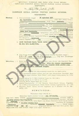 Surat Keputusan Gubernur Kepala DIY Nomor : 856/Hak/KPTS/1982 tanggal 30 September 1982 tentang p...