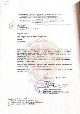 Berkas surat pelaksanaan Penyegaran Penatar P-4 di Kabupaten / Kotamadya Daerah Tingkat II se pro...
