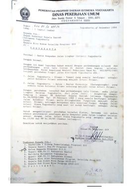 Surat dari kepala Dinas PU Prop. DIY kepada Gubernur KDH DIY via Kabiro Hukum Setwilda Prop. DIY ...