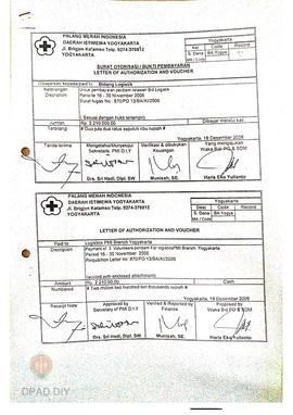 Surat otorisasi/bukti pembayaran perdiem relawan bidang logistic periode 16-30 November 2006 untu...