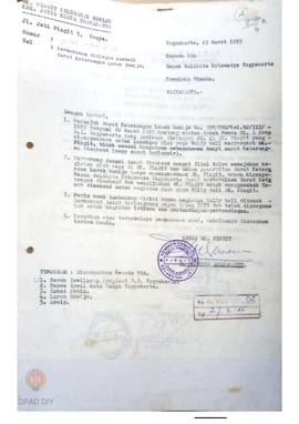 Surat No. 17 / Sek / RHP / III / 85 tanggal 25 Maret 1985 dari RK Pingit kepada Walikotamadya Yk,...