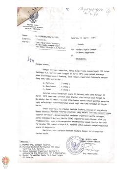 Surat Menteri Muda Urusan Peranan Wanita nomor: B-80/Menda/ UPW/IV/1979 tentang acara kunjungan t...