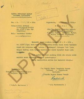 Permohonan H. Djatar, Karangkajen tanggal 12 Agustus 1954 tentang permintaan ijin merubah sawah m...