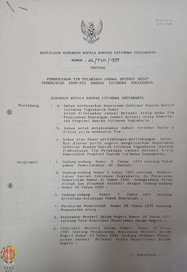 Surat Keputusan Gubernur Kepala Daerah Istimewa Yogyakarta nomor: 26/TIM/1995 tentang pembentukan...