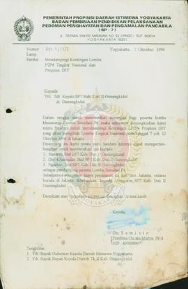 Surat dari Kepala BP-7 Daerah Istimewa Yogyakarta kepada Kepala BP-7 Kabupaten Daerah Tingkat II ...