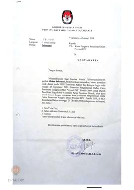Surat dari Komisi Pemilu   Yogyakarta perihal permohonan informasi bahwa kesalahan cetak dalam me...