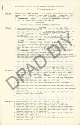 Surat Keputusan Gubernur Kepala DIY, No. 884/Hak/Kpts/1982 tanggal               7 Oktober 1982 t...