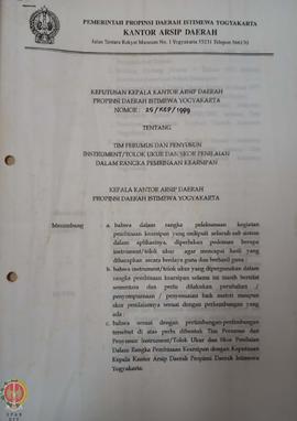 Surat Keputusan Kepala Kantor Arsip Daerah Provinsi Daerah Istimewa Yogyakarta Nomor: 25/KEP/1999...