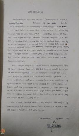 Memori Jabatan Kepala Kantor Wilayah Departemen Penerangan Provinsi Daerah Istimewa Yogyakarta Ta...
