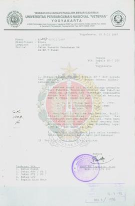 Surat dari Rektor Universitas Pembangunan Nasional “Veteran” Yogyakarta kepada Kepala BP-7 Daerah...