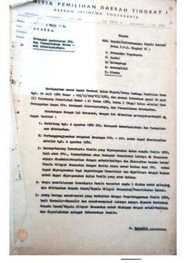 Surat Panitia Pemilihan Daerah Tingkat I DIY No.452/ LI/ VIII/ 1982 kepada Bupati Kepala Daerah/ ...