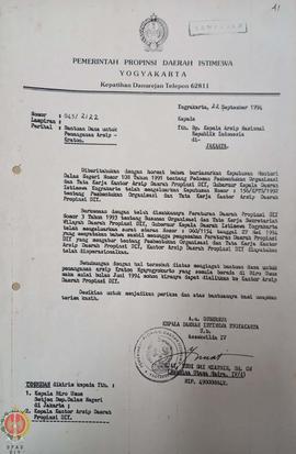 Surat dari Asisten Sekretaris Wilayah Daerah IV yang bertindak atas nama Gubernur Kepala Daerah I...