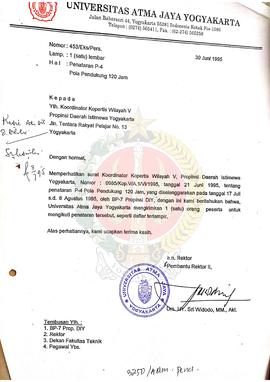 Surat dari Pembantu Rektor II Universitas Atma Jaya Yogyakarta kepada Koordinator Kopertis Wilaya...