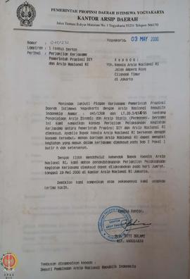 Berkas Perihal Perjanjian Pelaksanaan Kegiatan Kerjasama antara Pemerintah Provinsi Daerah Istime...