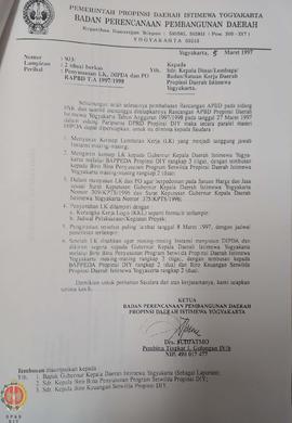 Surat dari Ketua Badan Perencanaan Pembangunan Daerah Provinsi Daerah Istimewa Yogyakarta kepada ...