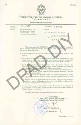 Surat dari Gubernur Kepala  Daerah Istimewa Yogyakarta atas nama Sekretaris Wilayah Daerah, Drs. ...