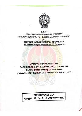 Jadwal Seksi Penataran P-4 bagi Pegawai Republik Indonesia Non Eselon Golongan IV dan III Badan U...