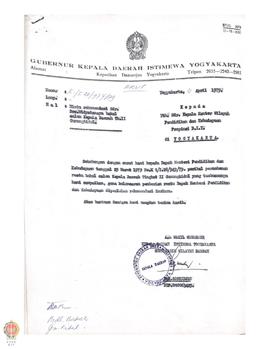Surat dari Wakil Gubernur DIY kepada Kakanwil P dan K DIY tentang permintaan rekomendasi Sdr. Drs...