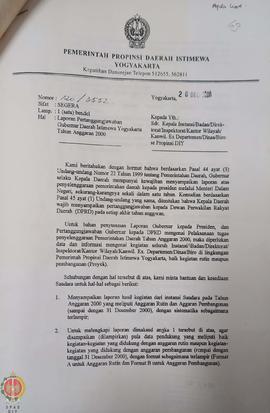 Surat dari Pelaksana Harian (plh) Sekretaris Daerah Daerah Istimewa Yogyakarta kepada Kepala Inst...