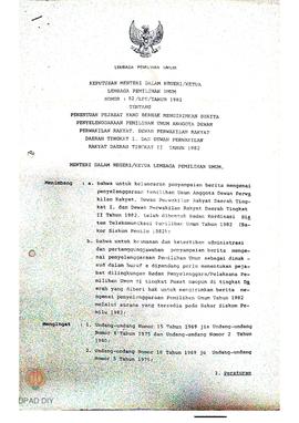 Keputusan Menteri Dalam Negeri / Ketua Lembaga Pemilu Nomor 82/LPU/Tahun 1981 Tentang penentuan p...