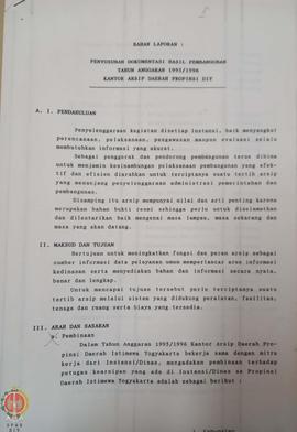 Bahan Laporan Penyusunan Dokumentasi Hasil Pembangunan Tahun anggaran 1995/1996 Kantor Arsip Daer...